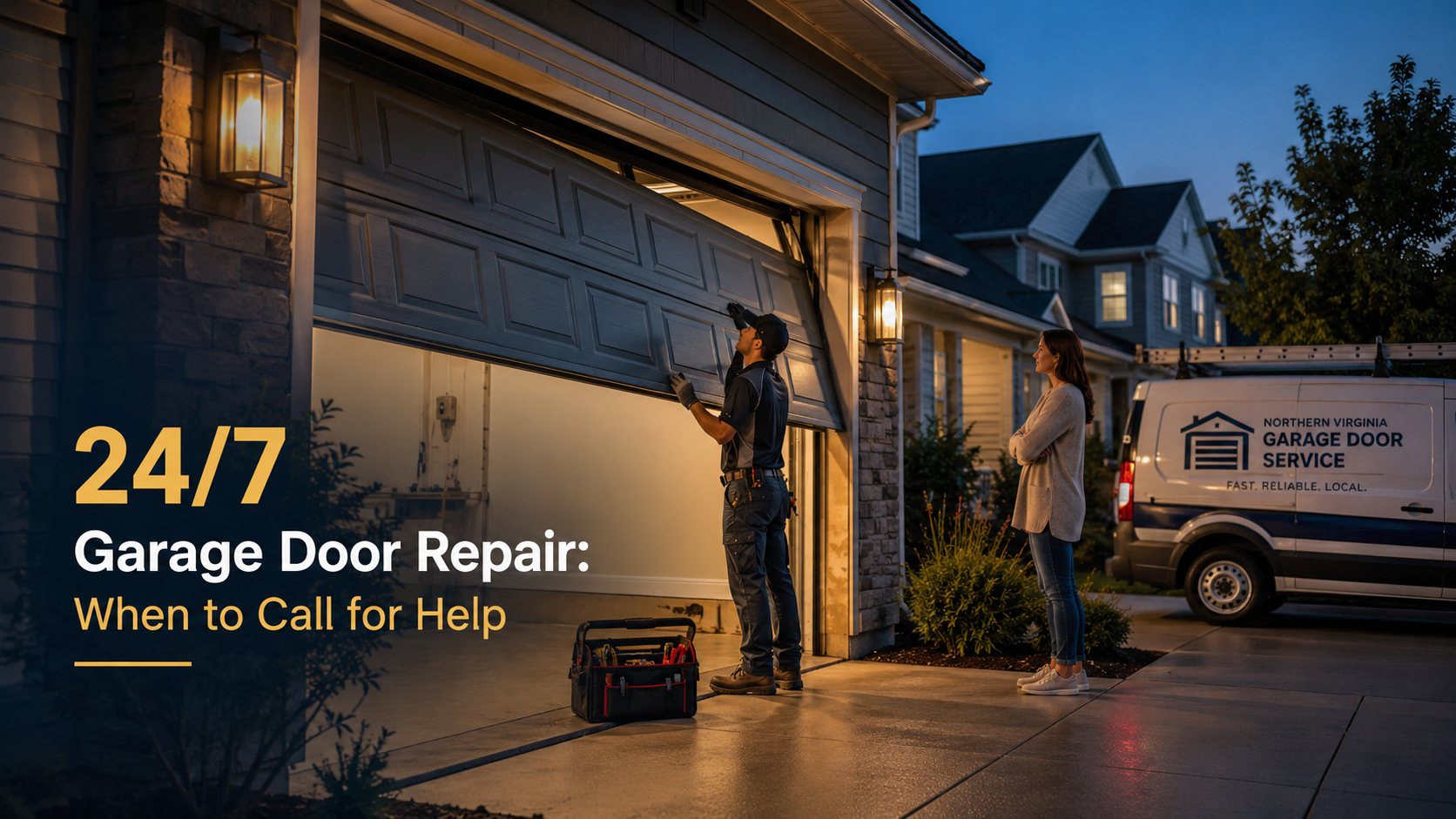 24/7 garage door repair technician helping with a stuck garage door in Northern Virginia