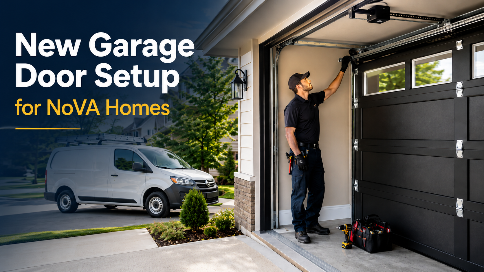 New garage door setup for NoVA homes with technician inspection
